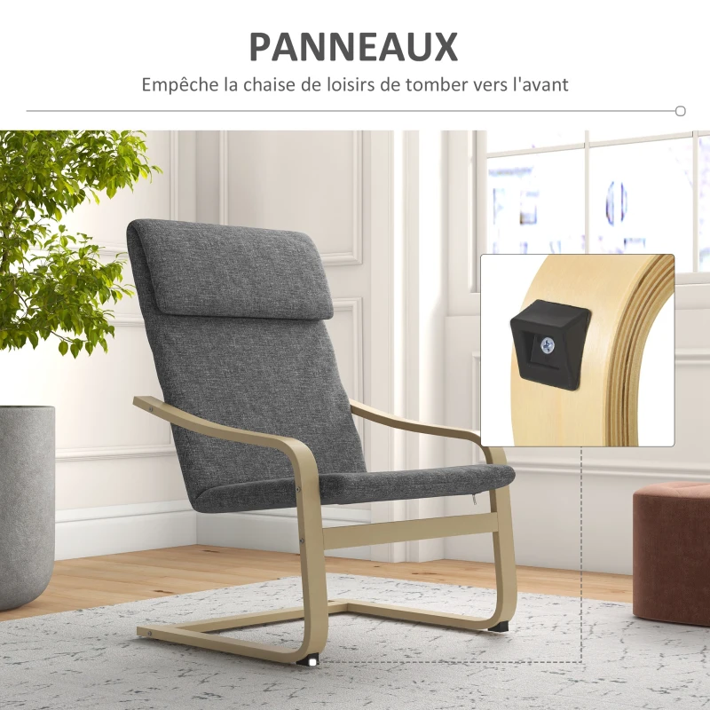 HOMCOM Fauteuil de salon, fauteuil chambre avec accoudoirs incurvés, coussin, tissu aspect lin, 65 x 79 x 98 cm, gris