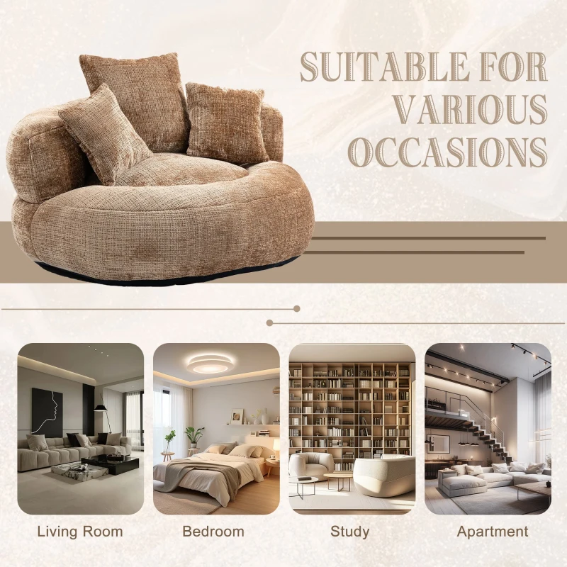 High Back Bean Bag Chair with Memory Foam Filling, High Back Design with Three Pillows, 108L x 108W x 52H cm, Brown