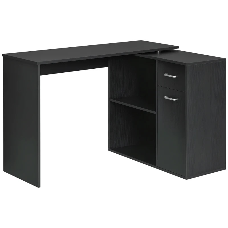 HOMCOM Bureau Informatique table de salle à manger multimédia modulable Multi-rangements Double Niche + tiroir Panneaux Particules Noir