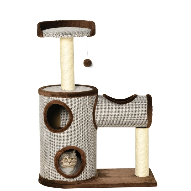 PawHut Cat Tree Tower Indoor Cats Climbing Activity Centre Kitten Furniture w/ Cat House, Bed, Scratching Post, Brown