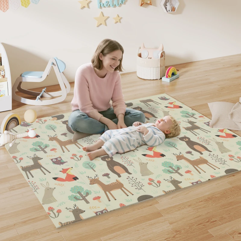 AIYAPLAY Tapis de Jeu Bébé Rembourré Pliable Réversible 196x176x1,5 cm Double Face Imperméable Multicolore