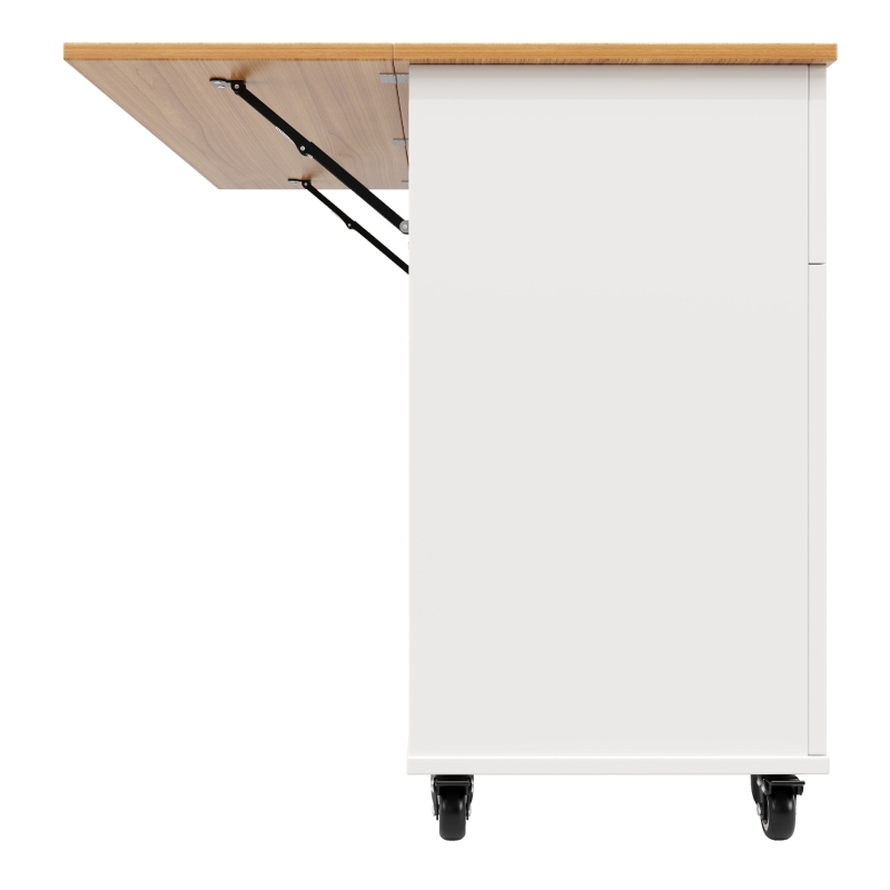 Rolling Mobile Kitchen Island Cart with Drawer and Storage Cabinet, Drop Leaf and Multi-Functional Design, 133L x 70W x 88H cm, White