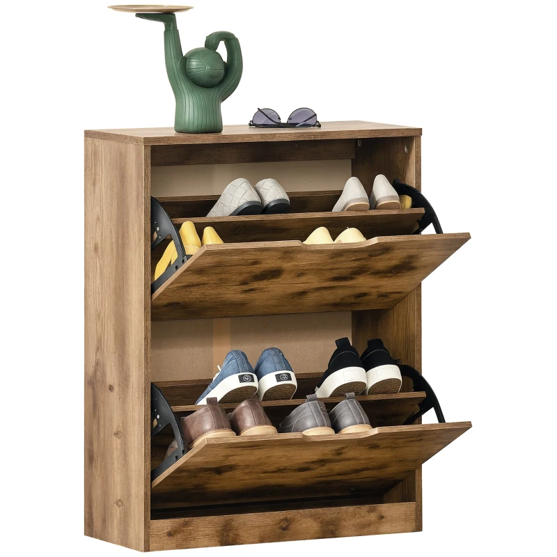 HOMCOM Industrial Shoe Cabinet with 2 Flip Drawers, Narrow Shoe Storage Cabinet for 12 Pairs, Freestanding Slim Shoe Storage Organiser for Entryway, Hallway, Rustic Brown