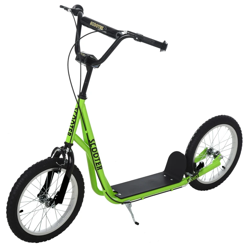 HOMCOM Trottinette patinette pour Enfants à partir de 5 Ans Grands pneus Guidon réglable poignée Frein et béquille Acier Vert