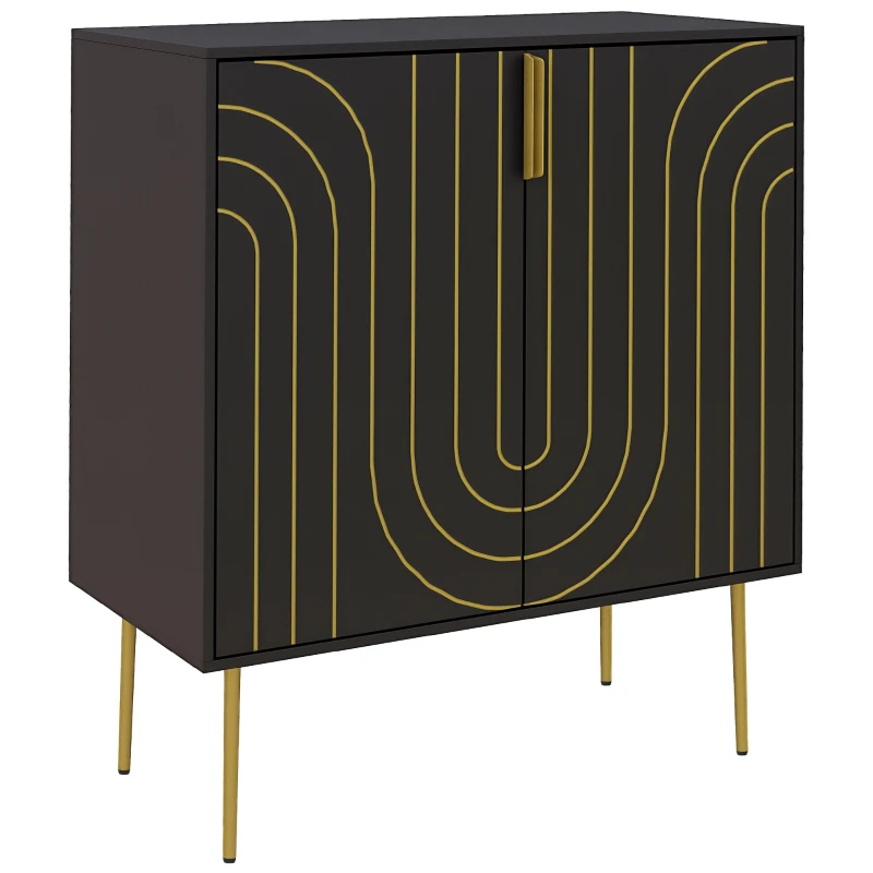 HOMCOM Art Deco Inspired Sideboard, with Adjustable Shelf - Black/Gold Tone