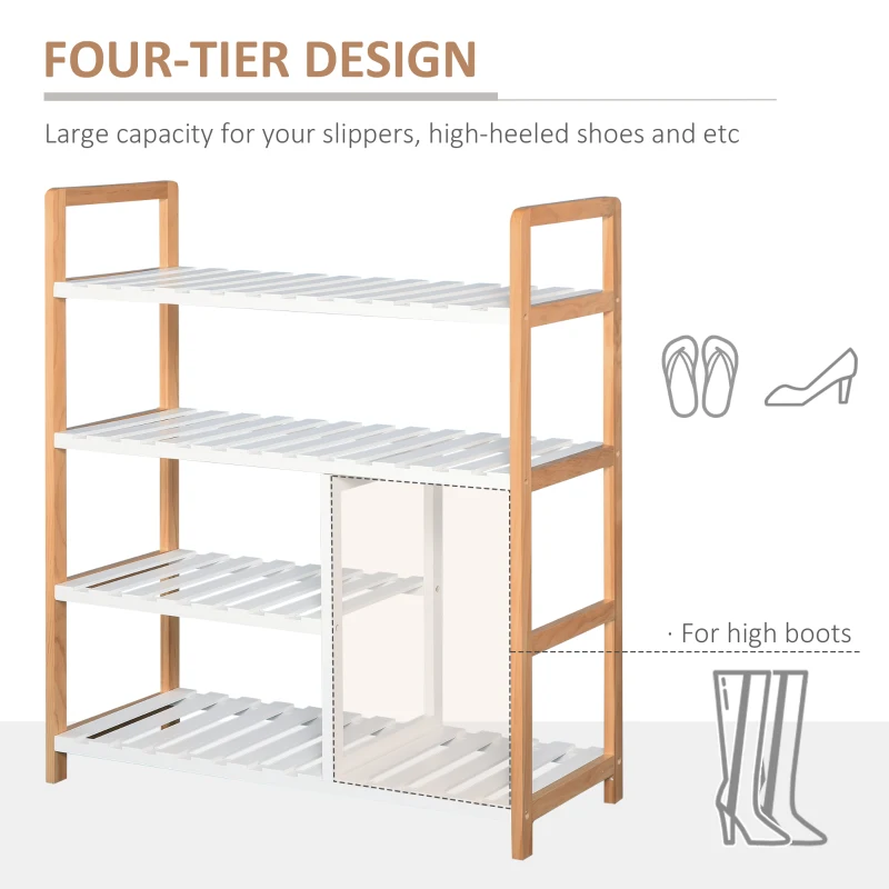 HOMCOM 4 Tier Shoe Racks, Narrow Shoe Shelf with Wooden Frame, Storage Stand Organizer for Hallway, 78 x 68 x 26 cm, Natural