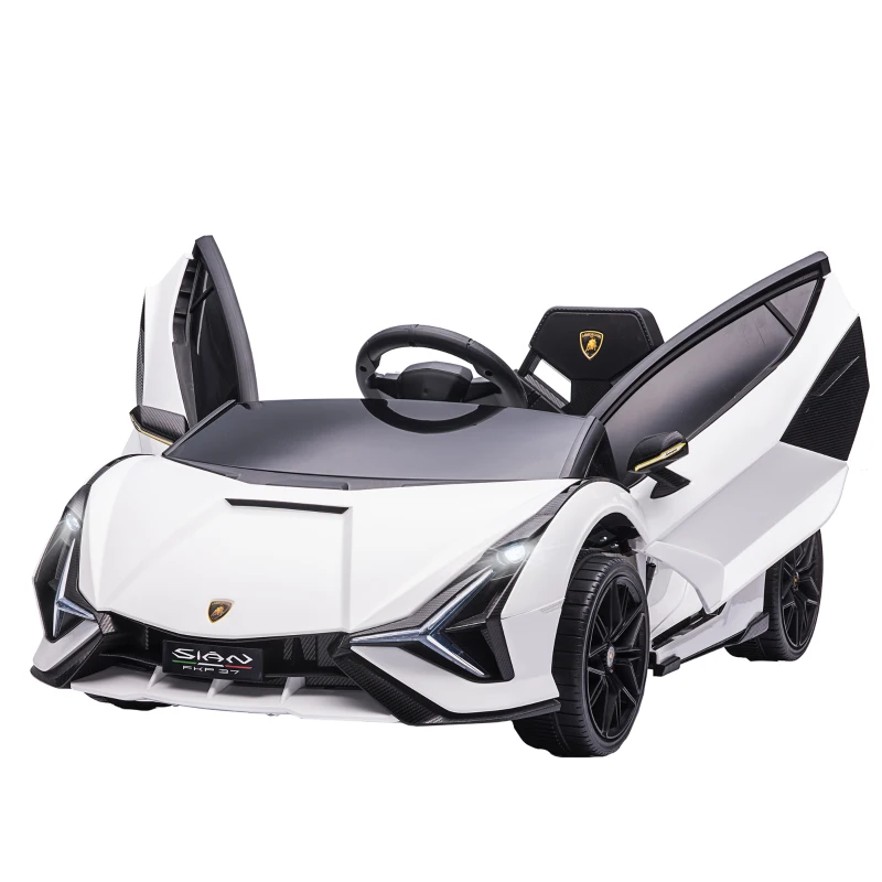 HOMCOM Coche Eléctrico Lamborghini SIAN 12V para Niños de +3 Años con Mando a Distancia Música MP3 USB 108x62x40 cm Blanco