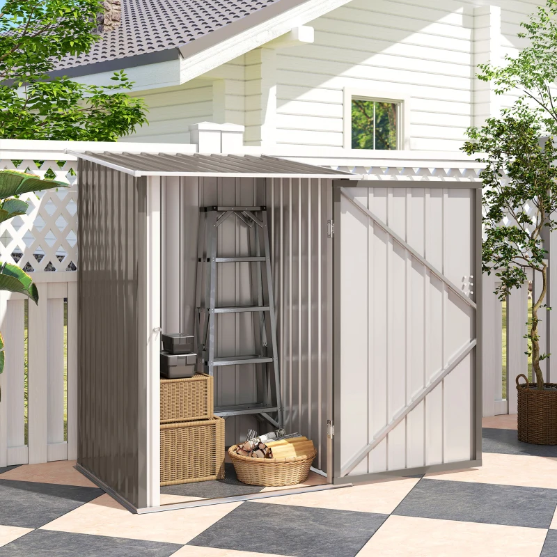 Outsunny Casetta Porta Attrezzi 0.92m² in Acciaio Zincato con Tetto Inclinato e Serratura, 100x103x160 cm, Marrone