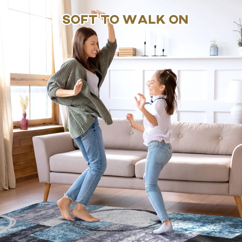 HOMCOM Blue Geometric Rug, Modern Area Rugs Large Carpet for Living Room, Bedroom, Dining Room