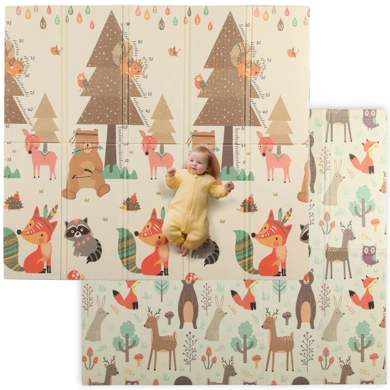 AIYAPLAY Tapis de Jeu Bébé Rembourré Pliable Réversible 196x176x1,5 cm Double Face Imperméable Multicolore
