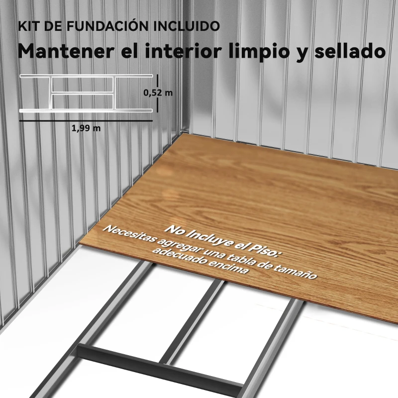 Outsunny Caseta de Jardín 213x130x185 cm Cobertizo Metálico de Exterior para Almacenamiento de Herramientas Caqui(m-6)