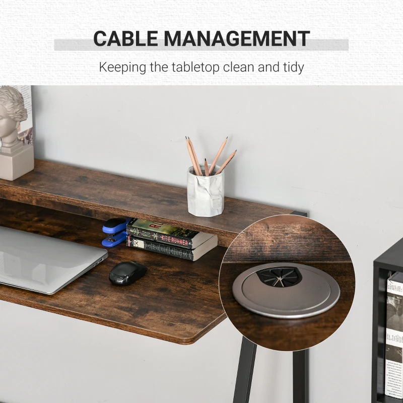 HOMCOM Compact Computer Table, Writing Desk for Home Office with Storage Shelf and Steel Frame, Rustic Brown