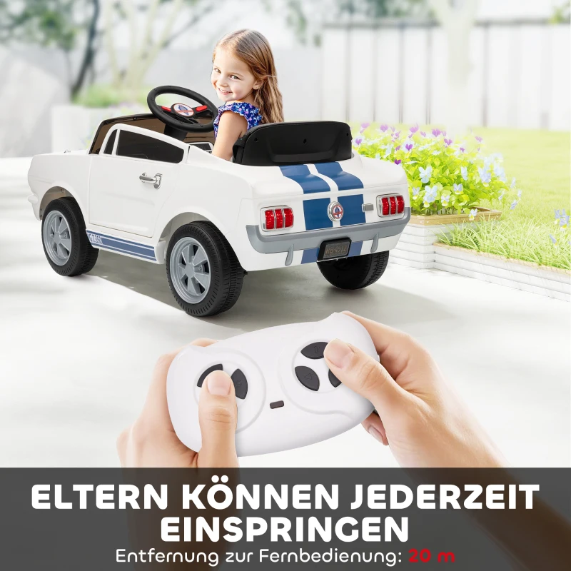 AIYAPLAY 12V Kinderauto met Afstandsbediening, 2 Motoren, Claxon, LED Verlichting en Muziek, Wit