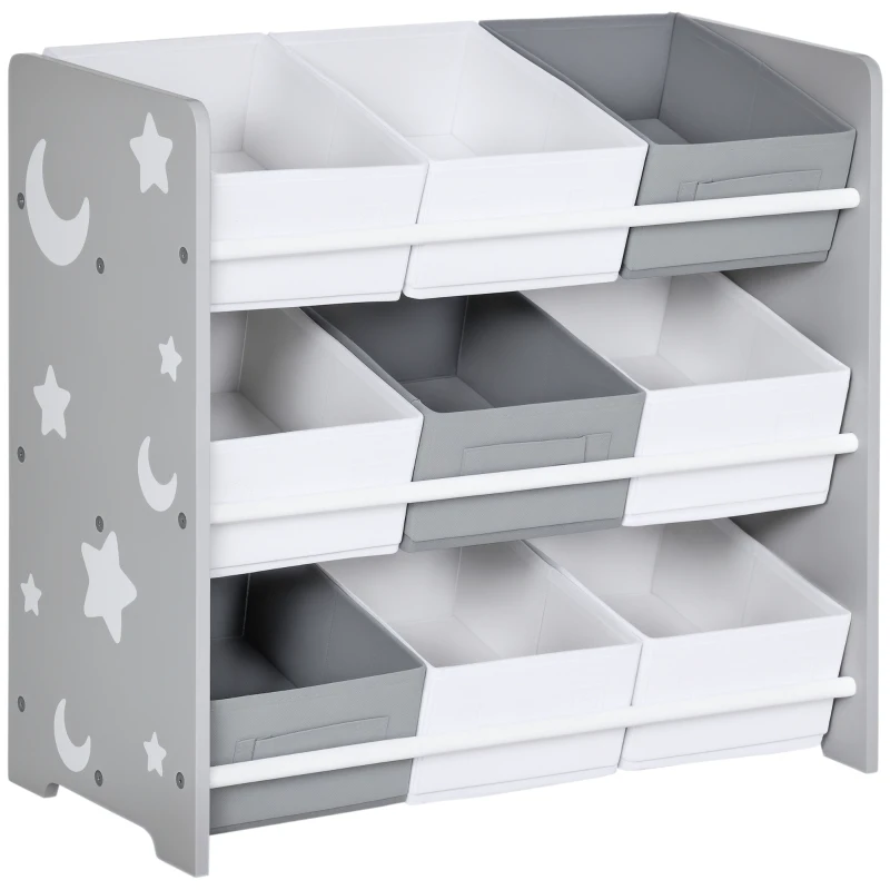 ZONEKIZ Organizador de Juguetes con 9 Cajas de Tela no Tejida Extraíbles para Dormitorio Guardería 63x30x60 cm Gris