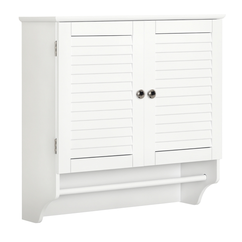 Armoire Salle De Bain Murale 60x19,5x54 Cm Blanc - 2 Portes Verre, étagère Réglable - Pour Salle De Bain, Cuisine, Chambre - 12