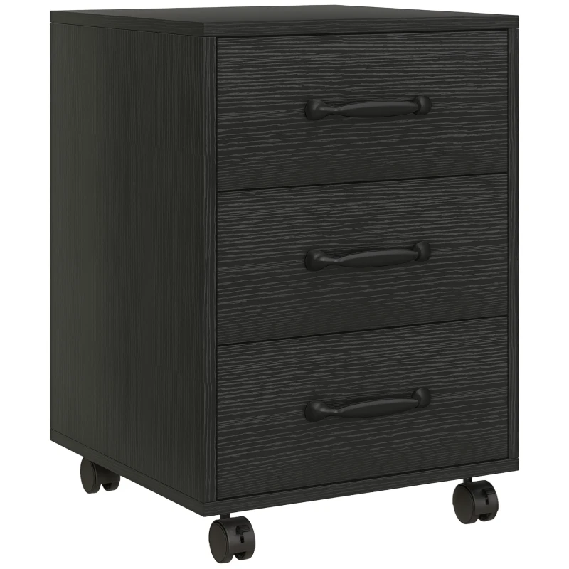 HOMCOM 3 Drawer File Cabinet, Mobile Filing Cabinet on Wheels for Home Office, Study, Black