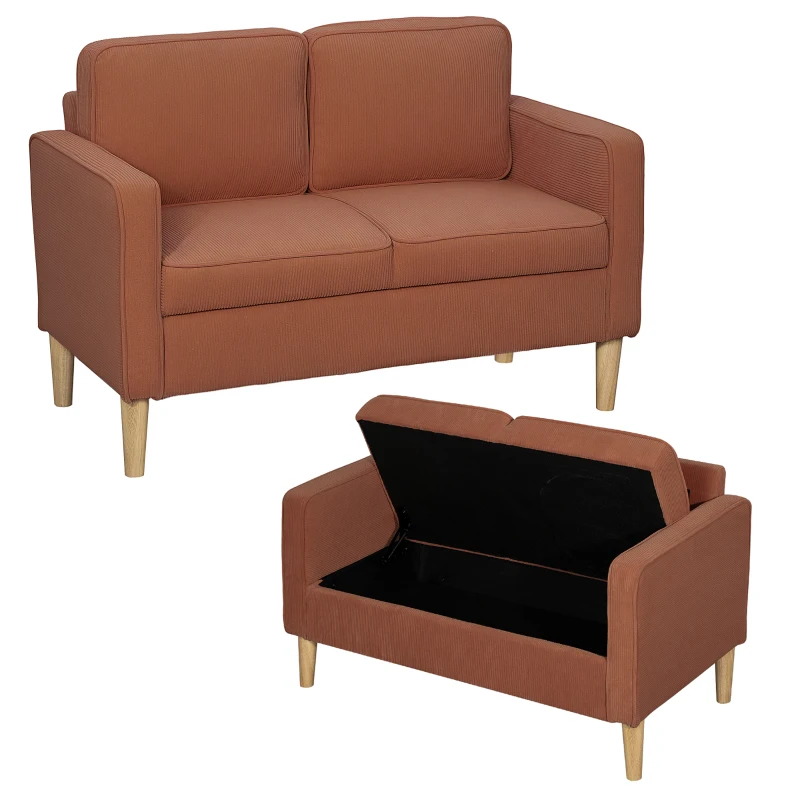 HOMCOM Tweezitsbankje met Opbergruimte en Stevige Houten Poten, voor Woonkamer, Slaapkamer, 117 x 63 x 79 cm, Roze