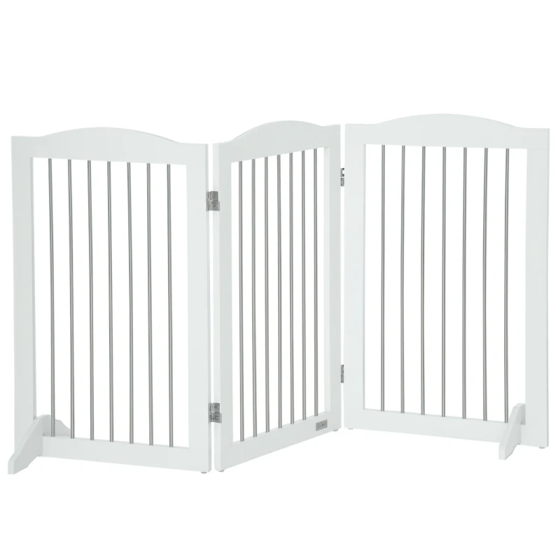 PawHut Cancellino per Cani Pieghevole a 3 Pannelli in Legno e Acciaio, 154x30x80 cm, Bianco