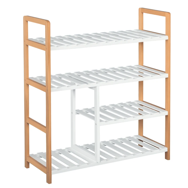 HOMCOM 4 Tier Shoe Racks, Narrow Shoe Shelf with Wooden Frame, Storage Stand Organizer for Hallway, 78 x 68 x 26 cm, Natural