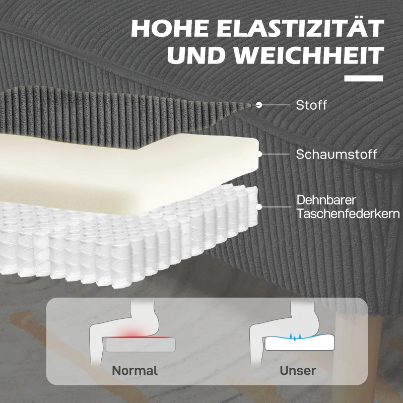 HOMCOM 2-Sitzer Polstersofa, Holz, Samtartiges Polyester, Schaumstoff, 117 x 56,5 x 77 cm, Grau(m-5)