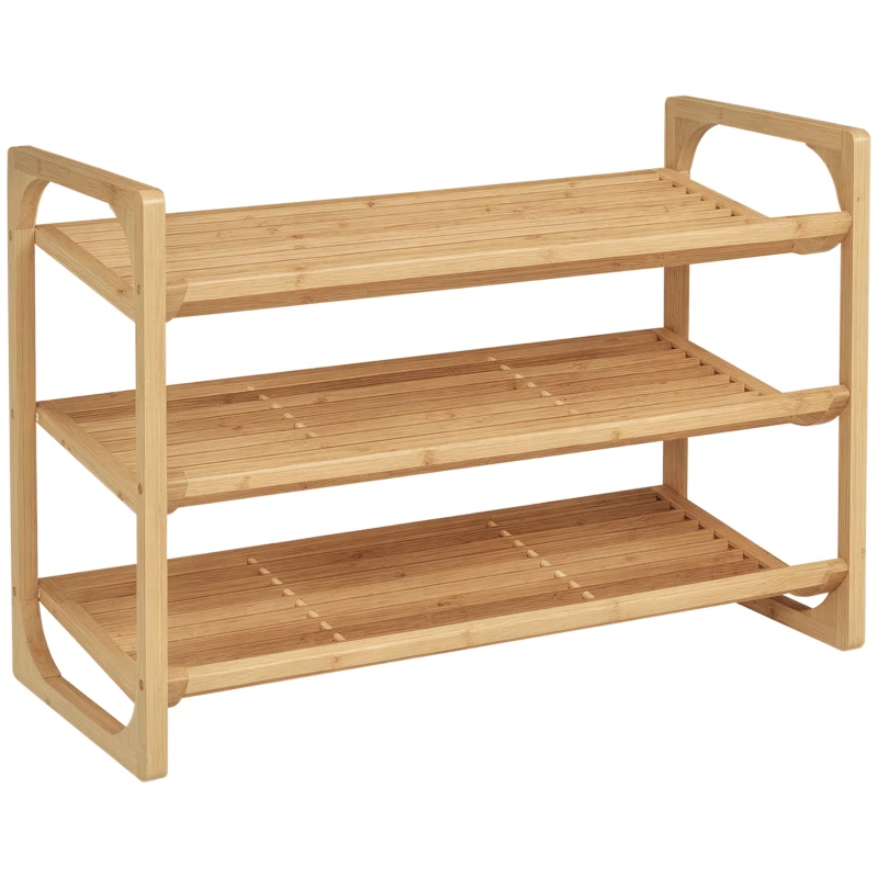 HOMCOM 3-Tier Shoe Rack, Bamboo Shoe Storage Organizer with Slatted Shelves, Free Standing Shoe Shelf Stand for 9 Pairs of Shoes for Entryway, Hallway, Natural