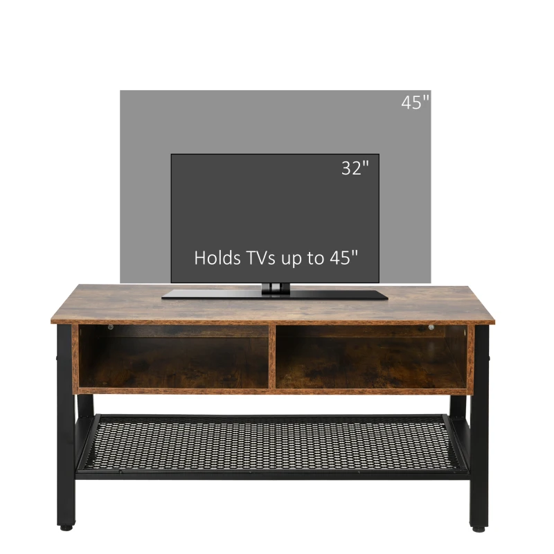 HOMCOM TV Stand for TVs up to 45 Inches, Industrial TV Table with Open Shelves for Living Room, 50.5 x 100 x 40 cm, Brown