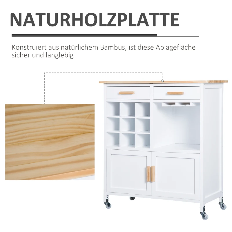 HOMCOM Küchenwagen Küchentrolley Beistellwagen Servierwagen Küchenregal mit Weinablage