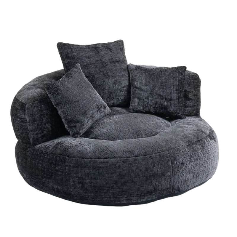 Lazy Sofa Bean Bag Chair with Memory Foam Filling and Chenille Fabric, High Back Design with Three Pillows, 108L x 108W x 52H cm, Black