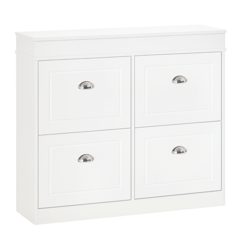 HOMCOM Armoire à Chaussures Meuble à Chaussures Rangement dim. 98L x 24l x 83H cm 4 Portes abattantes Double Niveau MDF Blanc