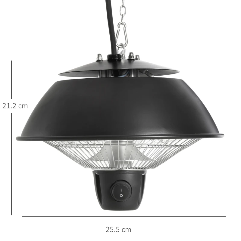 Outsunny Ceiling Mounted Electric Heater, 600W Hanging Halogen Light with Adjustable Hook Chain, Black Aluminium Frame
