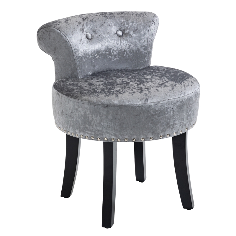 HOMCOM Dressing Table Stool with Rubber Wood Legs Ice Velvet Makeup Seat Dressing  Chair for Living Room Dressing Room Bedroom, Grey | Aosom UK