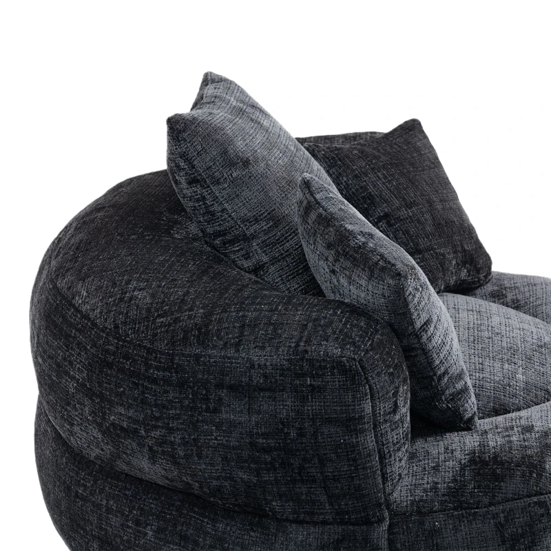 Lazy Sofa Bean Bag Chair with Memory Foam Filling and Chenille Fabric, High Back Design with Three Pillows, 108L x 108W x 52H cm, Black