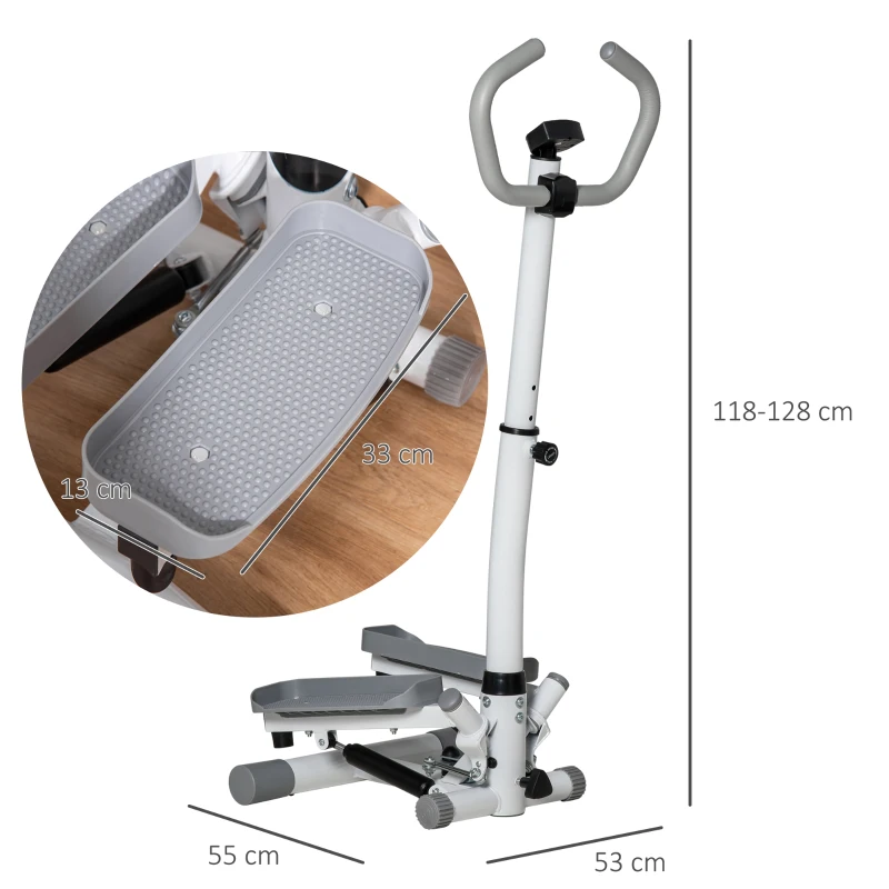 HOMCOM Twist Stepper, Height Adjustable Aerobic Ab Exercise Fitness Workout Machine with LCD Screen, for Home Gym, White