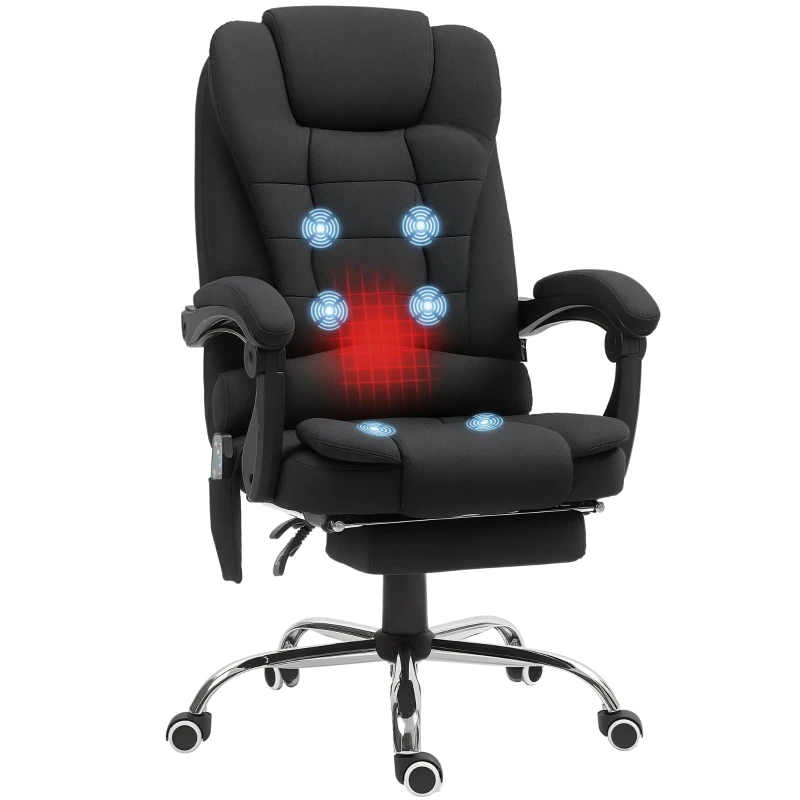 Vinsetto Office Chair with 6 Point Massage and Back Heat, Microfibre Desk Chair with Footrest Adjustable Height and Swivel Wheels, Back Reclining, Full Black