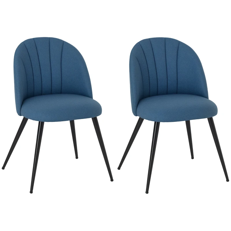 HOMCOM Dining Chairs Set of 2, Modern Upholstered Kitchen Chairs with Metal Legs, Shell Backrest and Padded Seat for Dining Room, Bedroom, Living Room, Vanity, Blue
