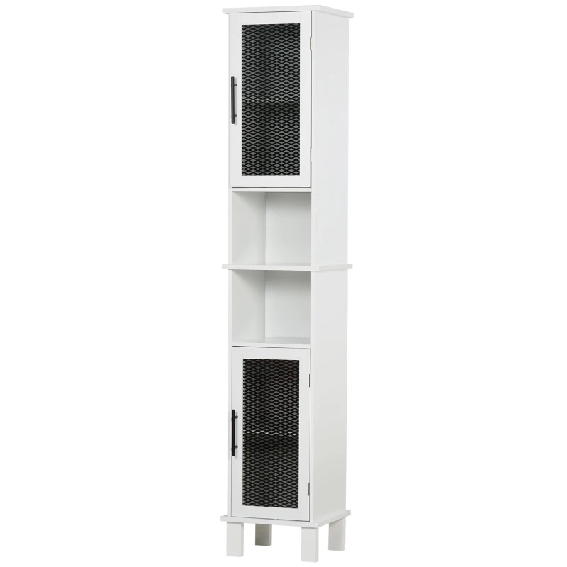 HOMCOM 6-Tier Bathroom Floor Cabinet, Tall Free Standing Cupboard with 2 Patterned Glass Doors for Kitchen, Hallway, Living Room