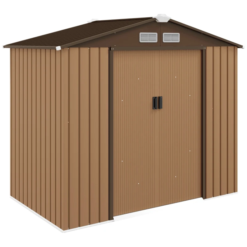 Outsunny Caseta de Jardín 213x130x185 cm Cobertizo Metálico de Exterior para Almacenamiento de Herramientas Caqui