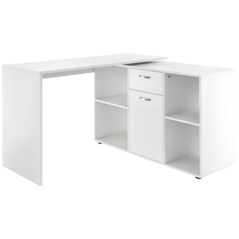HOMCOM Eckschreibtisch Esstisch Computertisch Bürotisch Winkelschreibtisch Regal L-Form 120 x 115 x 76 cm, I-Form 191 x 50 x 76 cm, Weiß, MDF+Metall