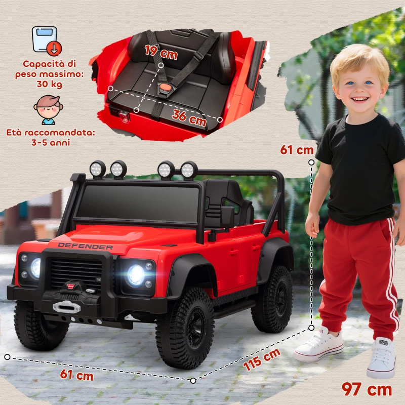AIYAPLAY Macchina Elettrica per Bambini 3-5 Anni Land Rover Officiale 12V con Telecomando, Sospensioni, Luci LED, Rosso