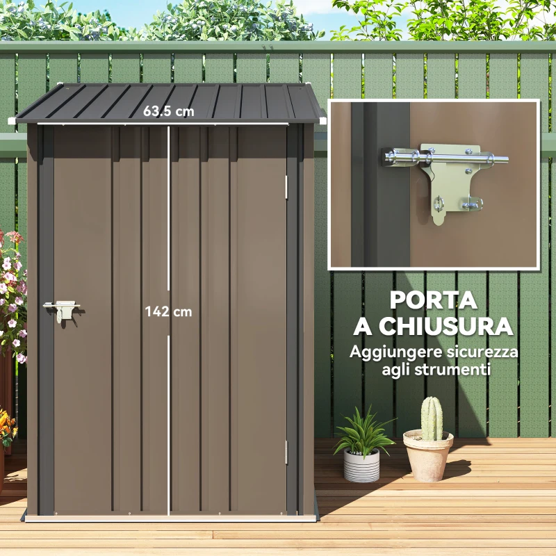 Outsunny Casetta da Giardino Porta Attrezzi in Acciaio Galvanizzato e Porta, 100x103x160cm, Marrone
