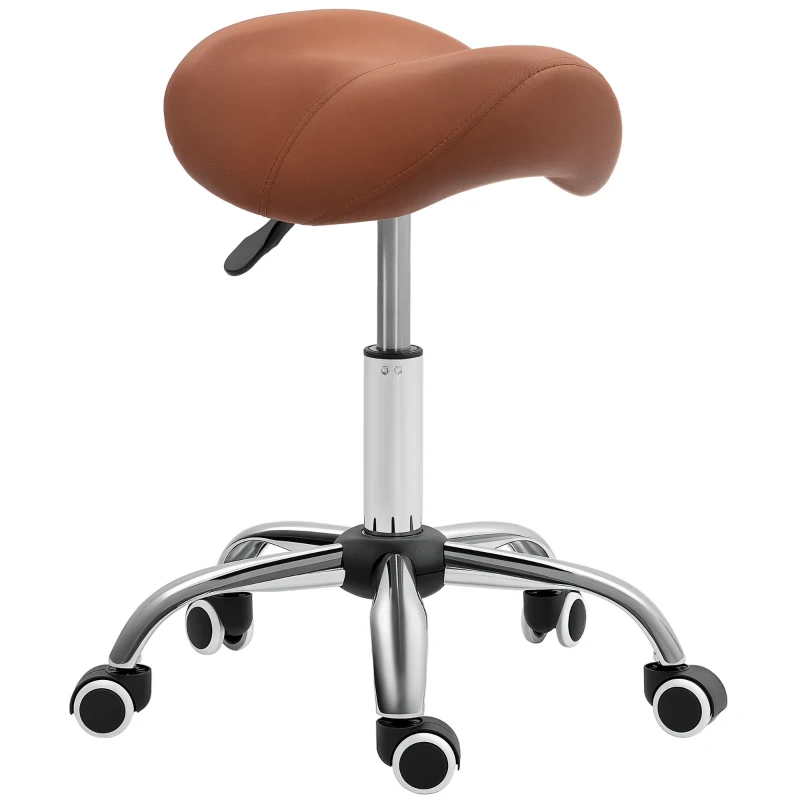 HOMCOM Saddle Stool, Height Adjustable Salon Chair for Massage Spa, Faux Leather, Brown