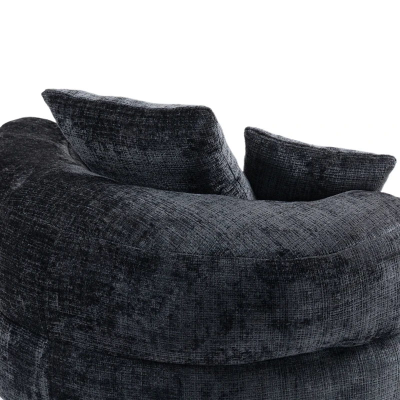 Lazy Sofa Bean Bag Chair with Memory Foam Filling and Chenille Fabric, High Back Design with Three Pillows, 108L x 108W x 52H cm, Black