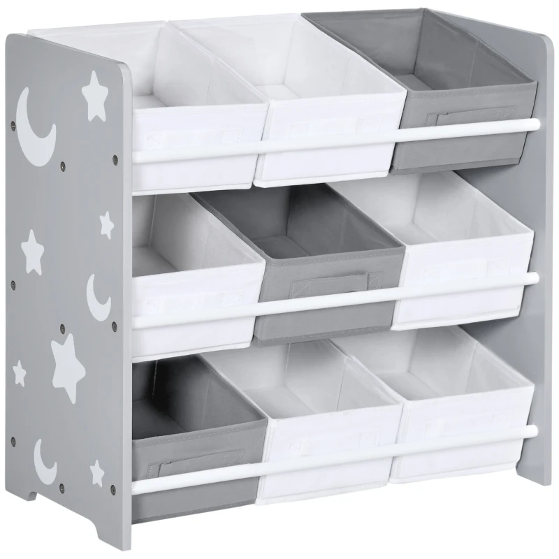 ZONEKIZ Organizador de Juguetes con 9 Cajas de Tela no Tejida Extraíbles para Dormitorio Guardería 63x30x60 cm Gris