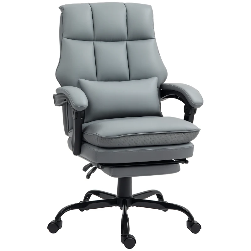 HOMCOM Faux Leather Reclining Office Chair, with Footrest - Grey