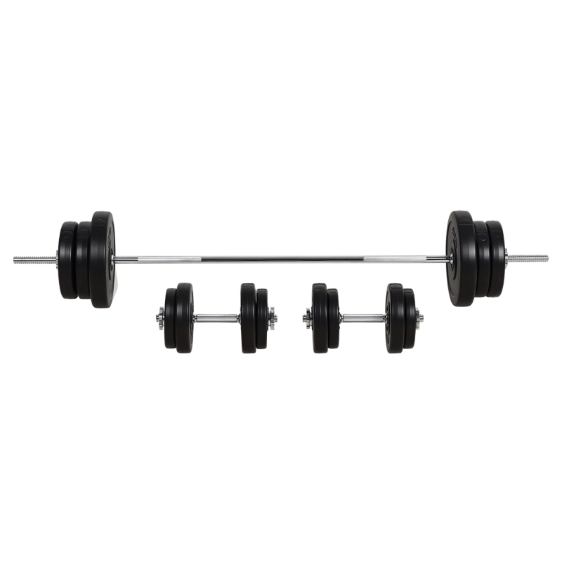 HOMCOM Set Bilanciere e Dischi 65kg con 2 Manubri Pesi, Bilanciere Palestra Manubri con 14 Dischi in Acciaio e Plastica