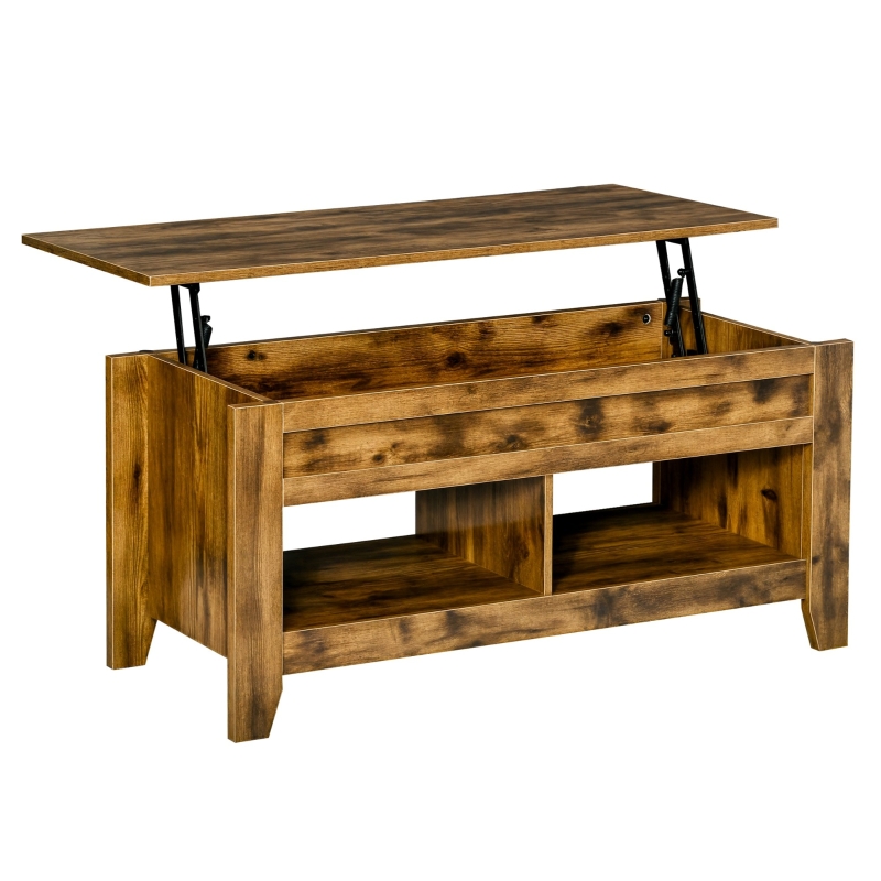 HOMCOM Couchtisch Beistelltisch Kaffeetisch Sofatisch aufklappbar mit höhenverstellbarer Platte mit Aufbewahrung Regal für Wohnzimmer Rustikales Braun 105 x 50 x 49 cm