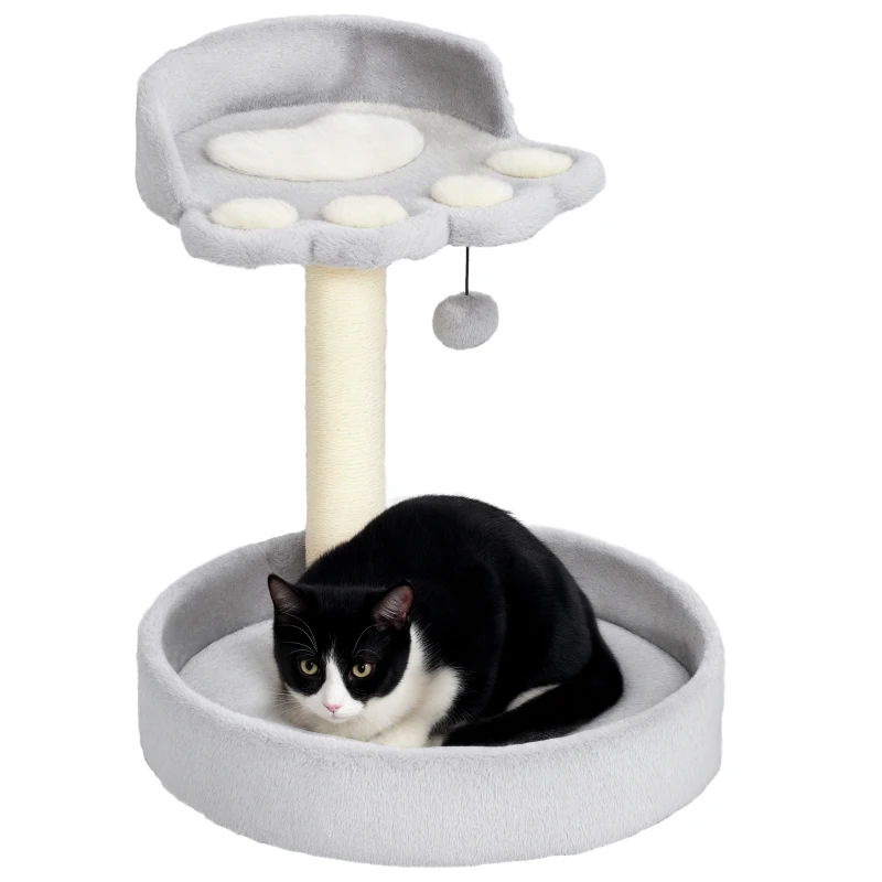 PawHut Tiragraffi per Gatti con Lettini, Corda in Juta e Peluche, 41x41x44 cm, Grigio Chiaro