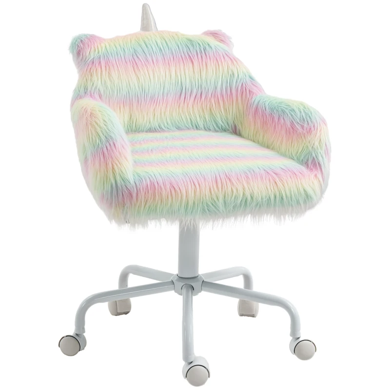 Vinsetto Unicorn Home Office Chair, Height Adjustable Fluffy Desk Chair with Armrests and Swivel Wheels, Colourful