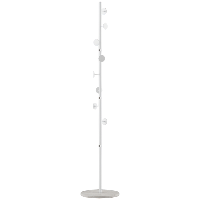 HOMCOM Albero Appendiabiti in Acciaio con 8 Ganci e Base Rotonda in Marmo, 35x35x170 cm, Bianco