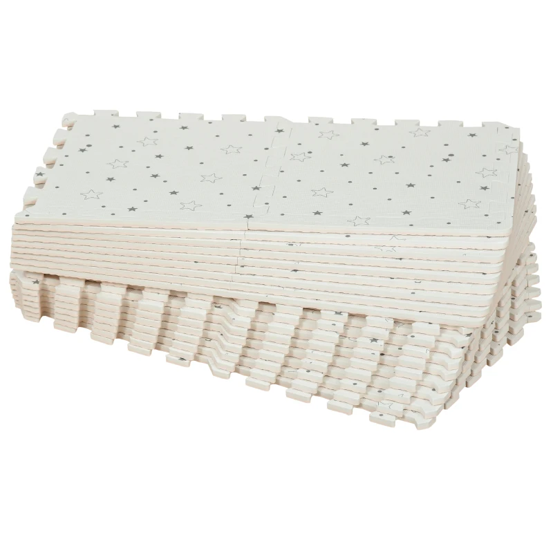 HOMCOM Alfombra Puzzle para Bebés 36 Piezas 31,5x31,5 cm Juego Rompecabezas Infantil Modelo Estrellas de Espuma EVA Área de Cobertura 3,24 m² Blanco